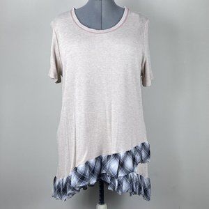 Oddy Womens Size 3XL Oatmeal Waffle Weave Ruffle Hi Lo Hem Blouse Top Tunic NWT